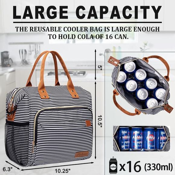 Insulated Lunch Bag - Large Portable Cooler Lunch Box- Tote Lunch Bag Organizer - Picture 3 of 6